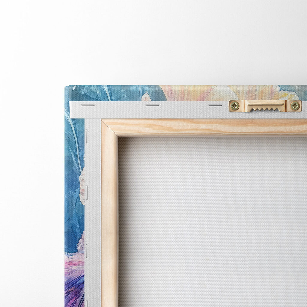 Painting of flowers with yellow and purple petals