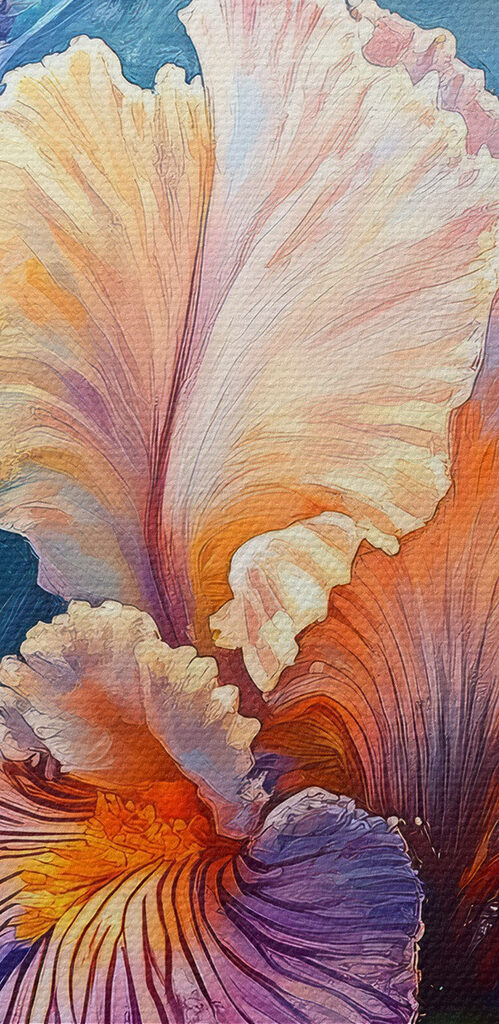 Painting of flowers with yellow and purple petals