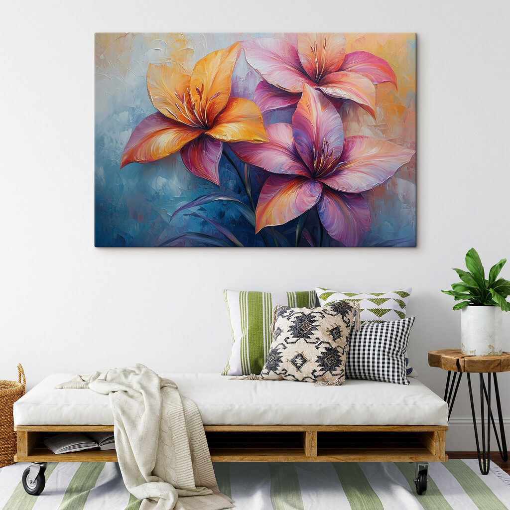 Painting of flowers on a blue background