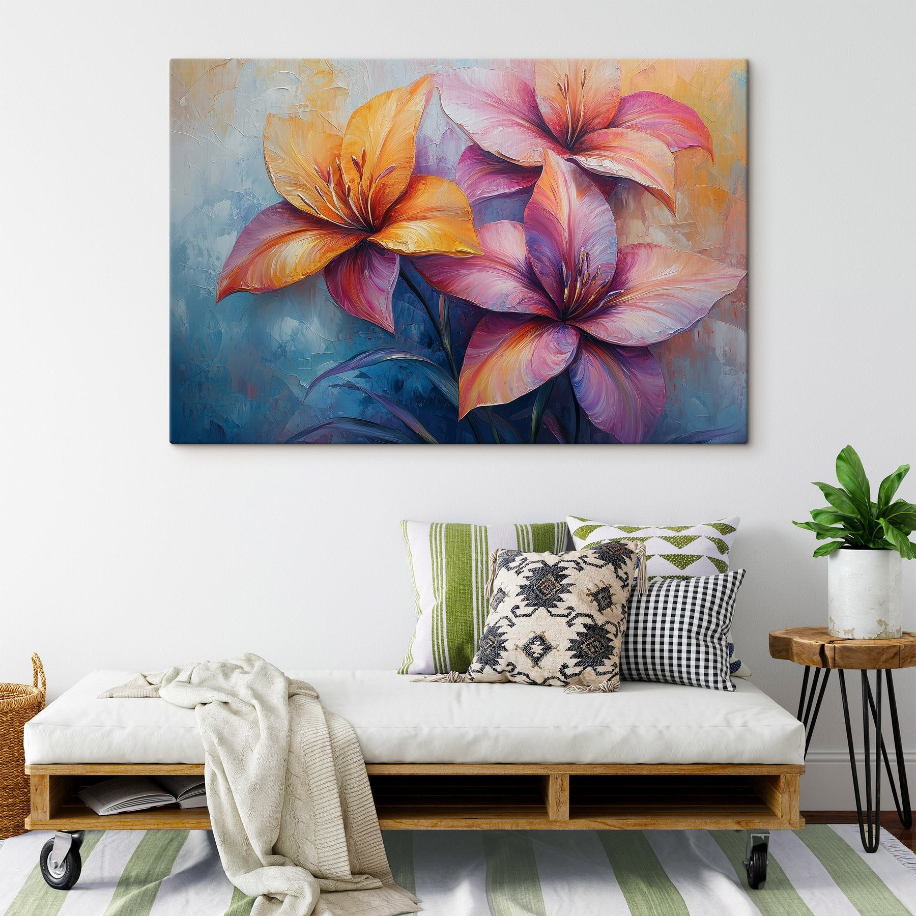 Painting of flowers on a blue background