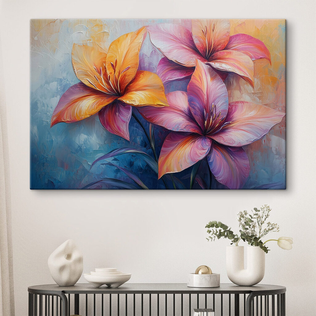 Painting of flowers on a blue background