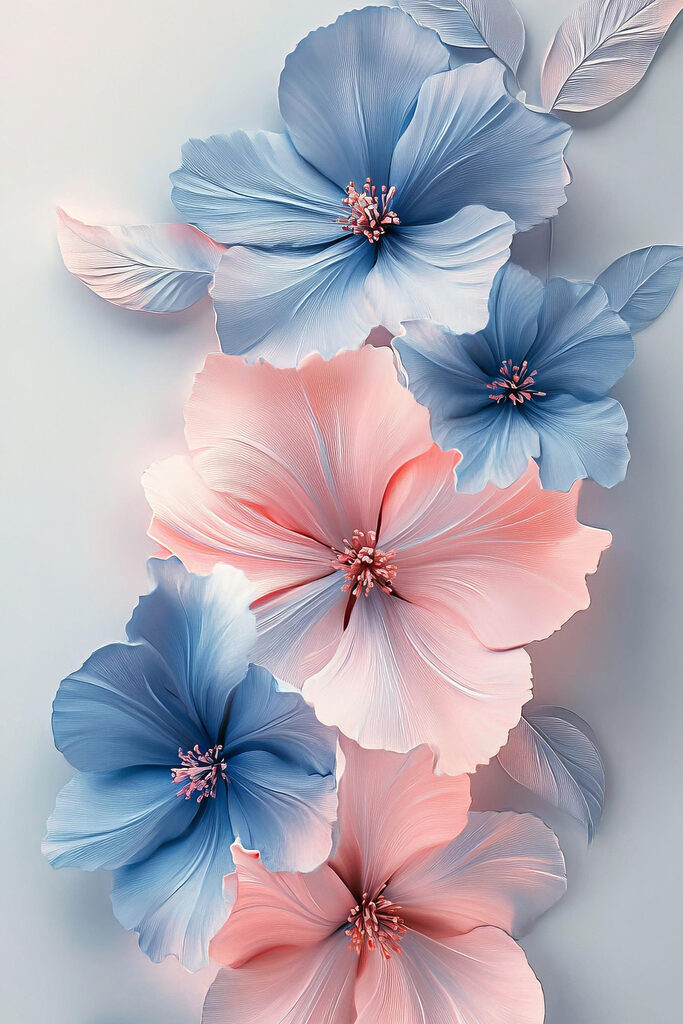 Group of blue and pink flowers Group of blue and pink flowers