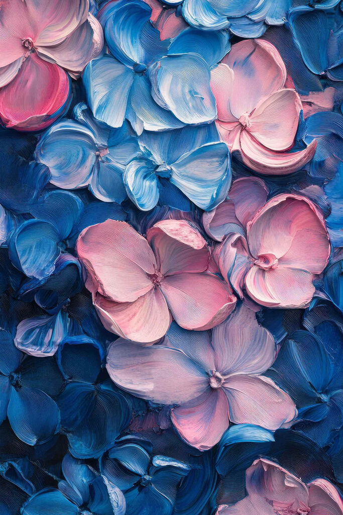 Group of blue and pink flowers