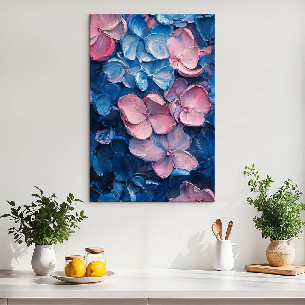 Group of blue and pink flowers