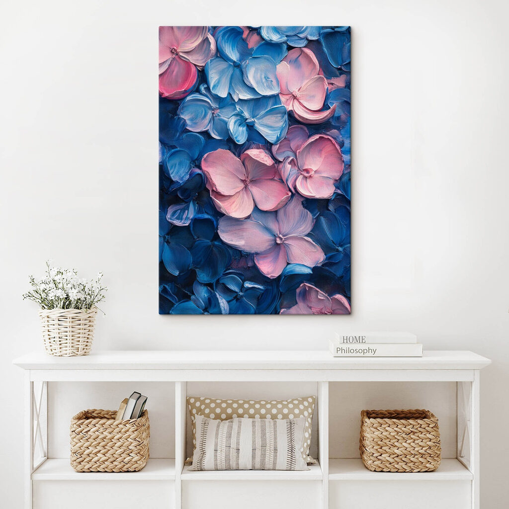 Group of blue and pink flowers