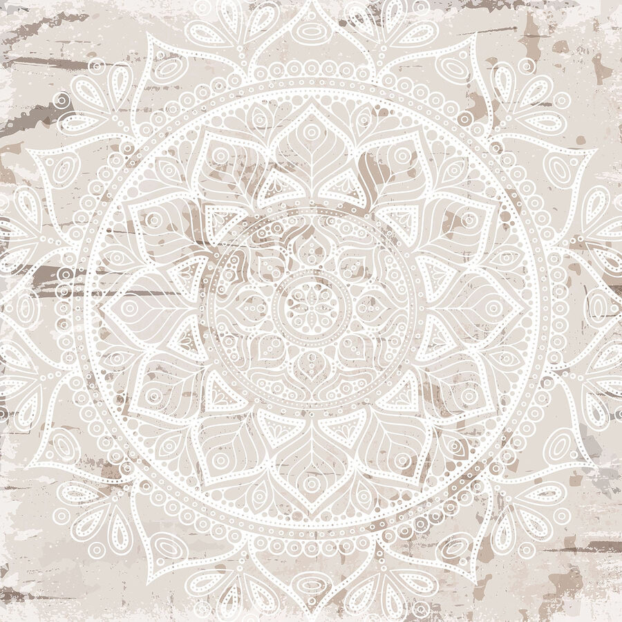 Biela mandala na hnedom povrchu