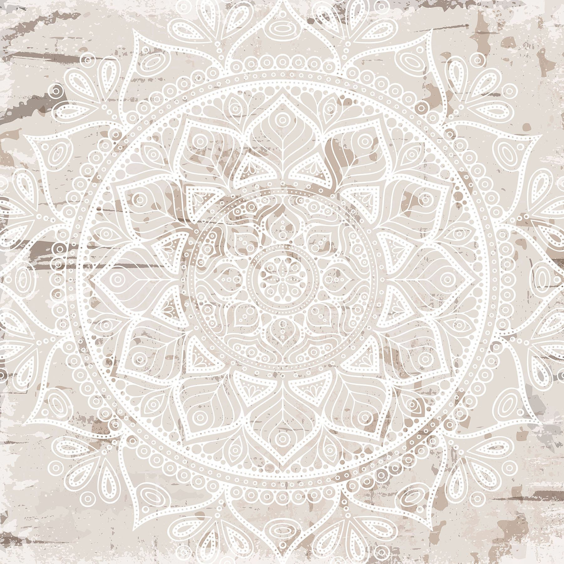 White mandala on a brown surface White mandala on a brown surface
