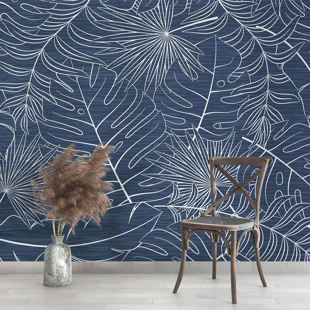 Pattern of leaves on a blue background