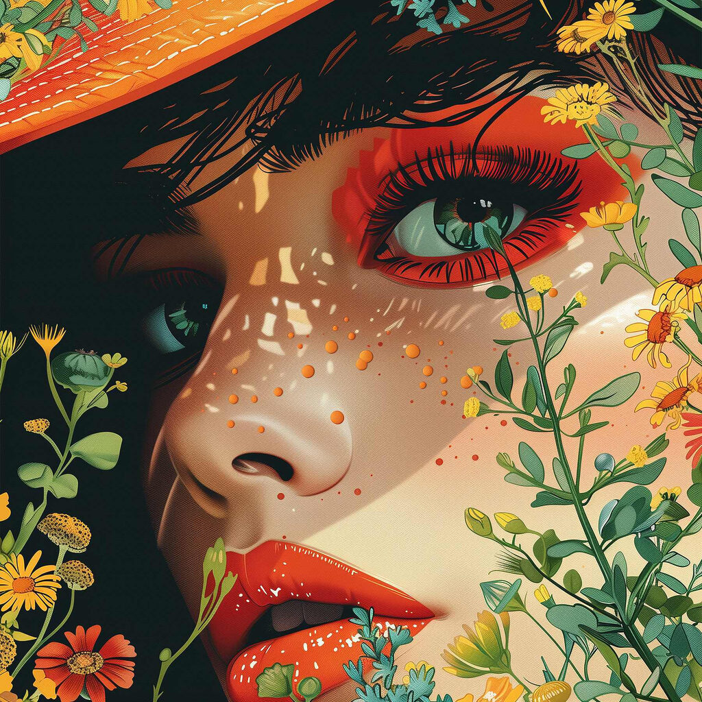 Woman with a hat and flowers Woman with a hat and flowers