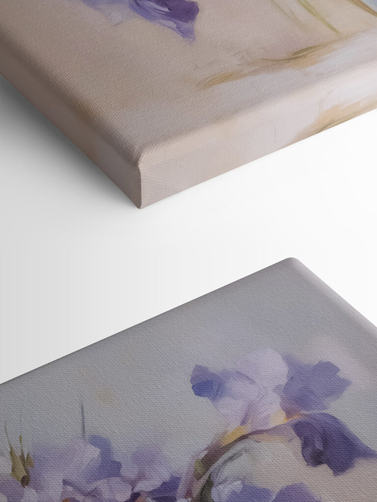 Painting of purple flowers in a vase Painting of purple flowers in a vase