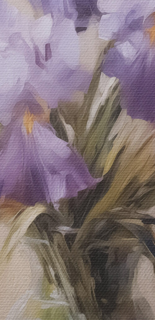Painting of purple flowers in a vase Painting of purple flowers in a vase