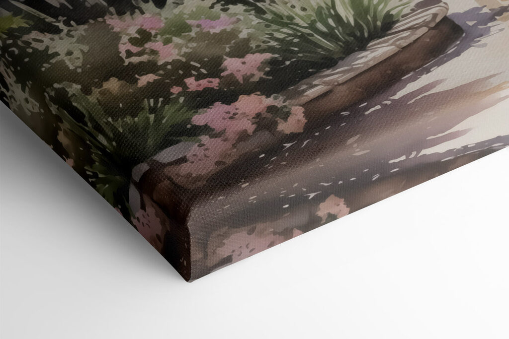 Watercolor painting of a building with a tower and stairs Watercolor painting of a building with a tower and stairs