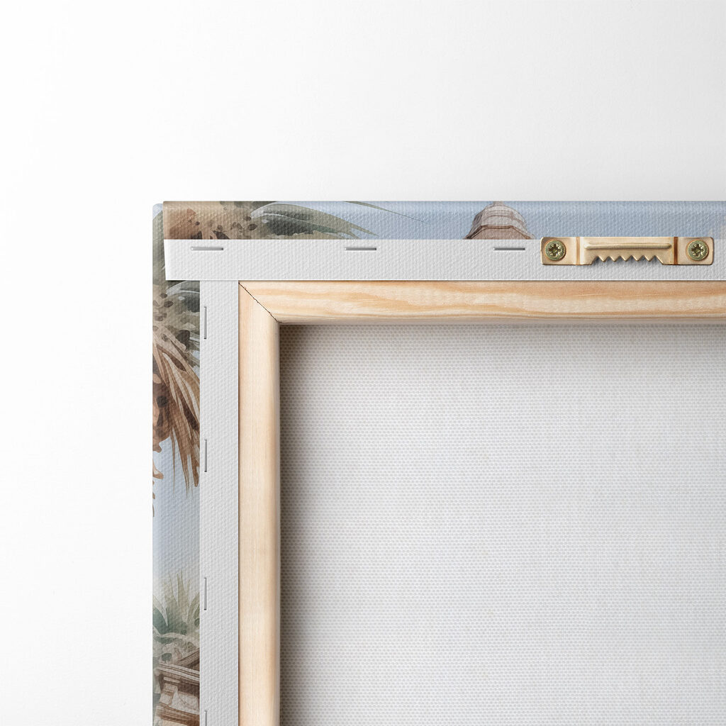 Watercolor painting of a building with a tower and stairs Watercolor painting of a building with a tower and stairs