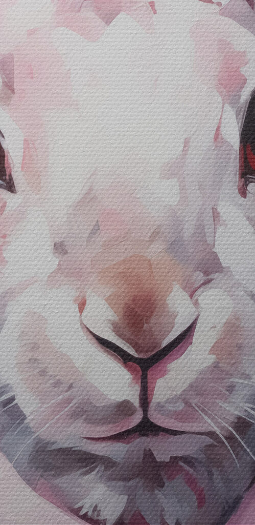 Rabbit wearing headphones and a suit