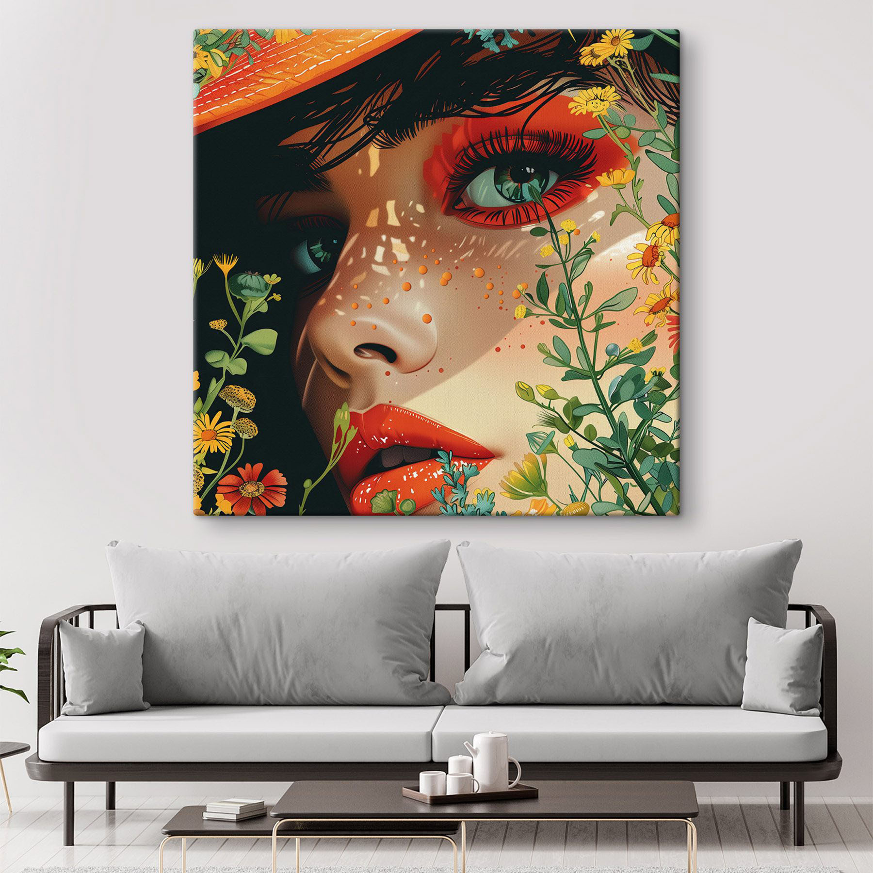 Woman with a hat and flowers Woman with a hat and flowers