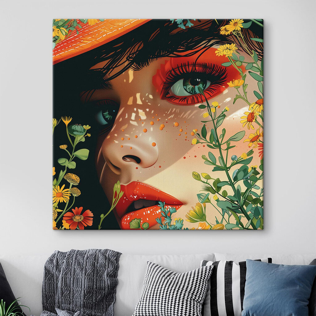 Woman with a hat and flowers Woman with a hat and flowers