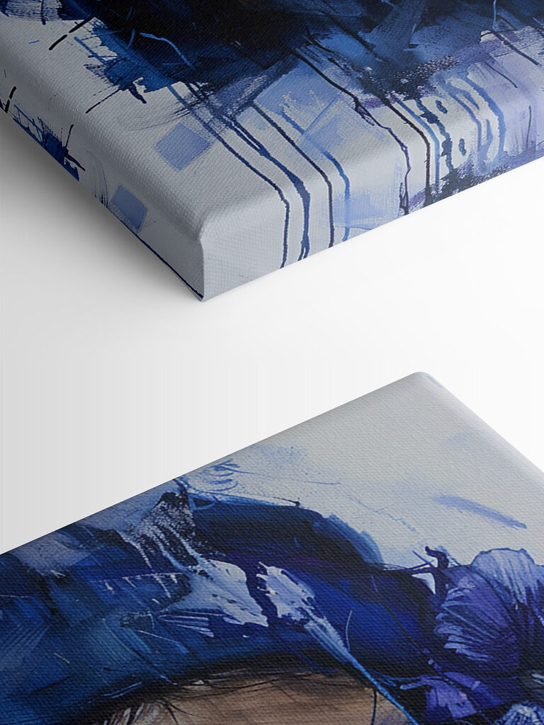 Painting of a woman with blue flowers in her hair