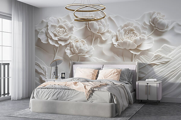 White flower carving on a wall White flower carving on a wall