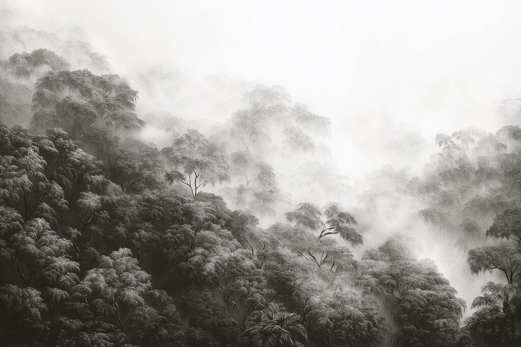 Foggy forest with trees Foggy forest with trees