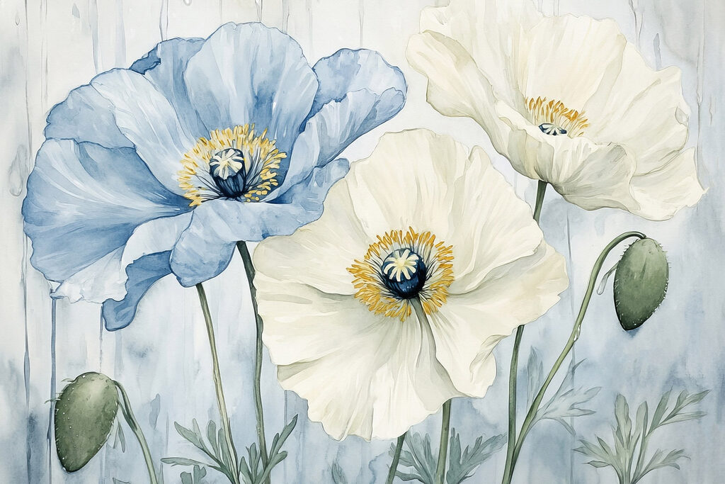 Painting of flowers on a blue background