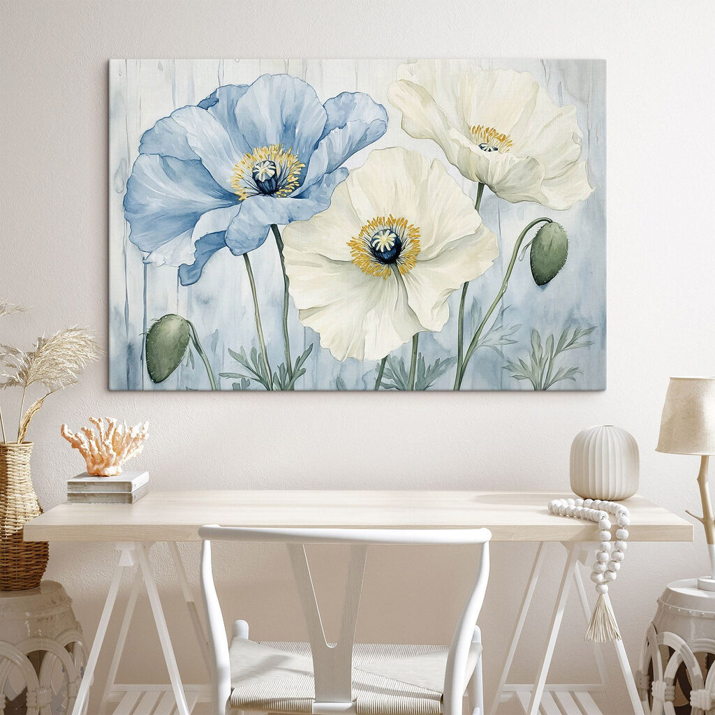 Painting of flowers on a blue background