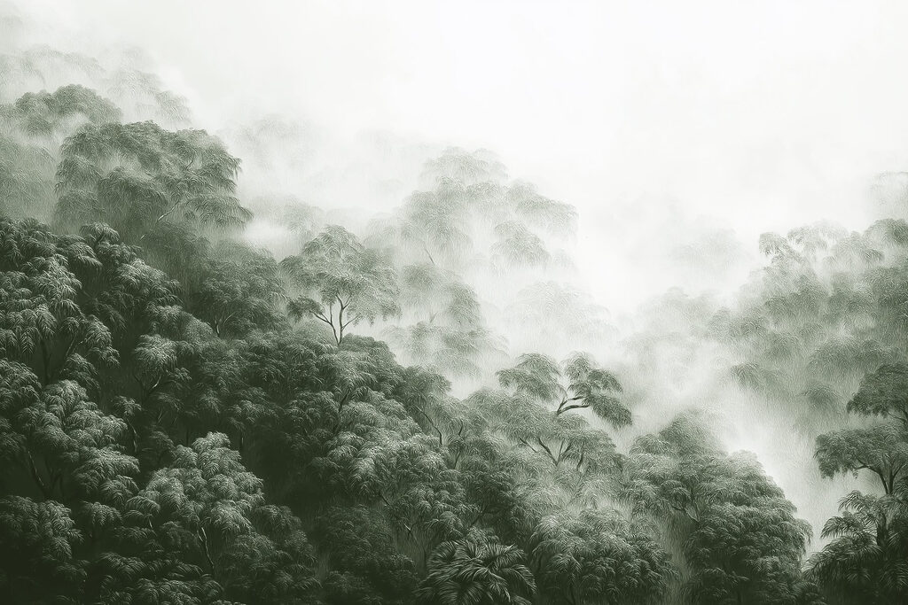 Foggy forest with trees Foggy forest with trees