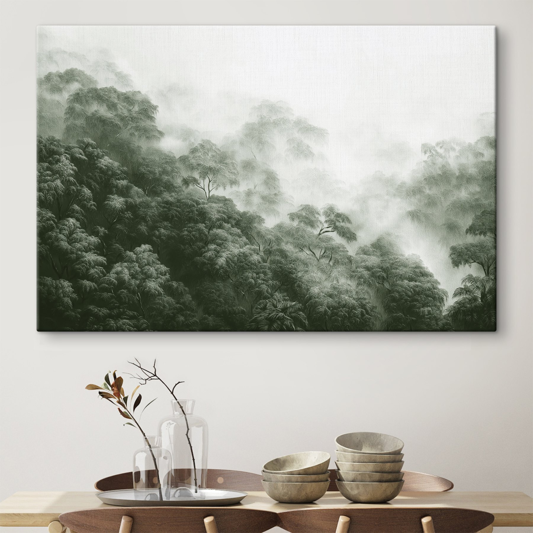 Foggy forest with trees Foggy forest with trees