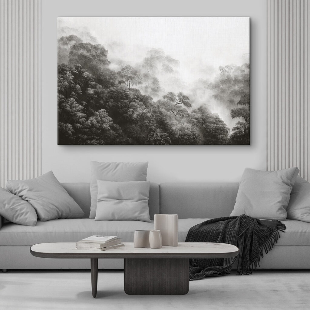 Foggy forest with trees Foggy forest with trees