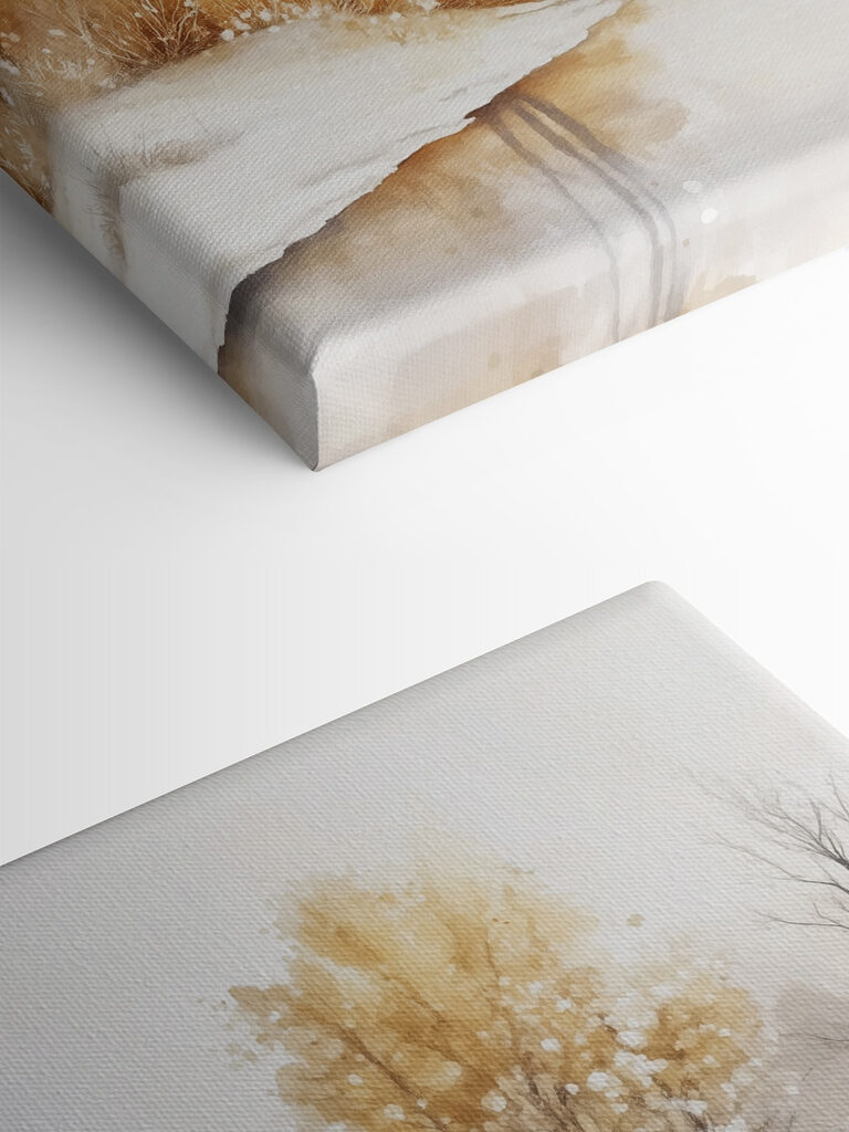 Watercolor of a river with trees and grass and snow Watercolor of a river with trees and grass and snow