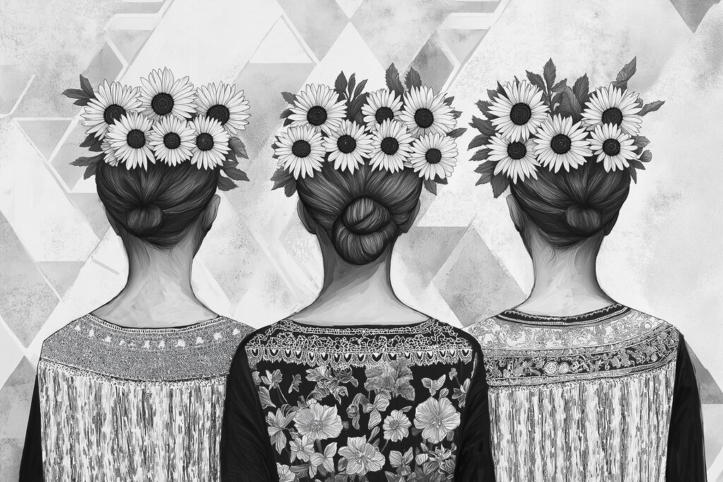 Group of women with flowers in their hair