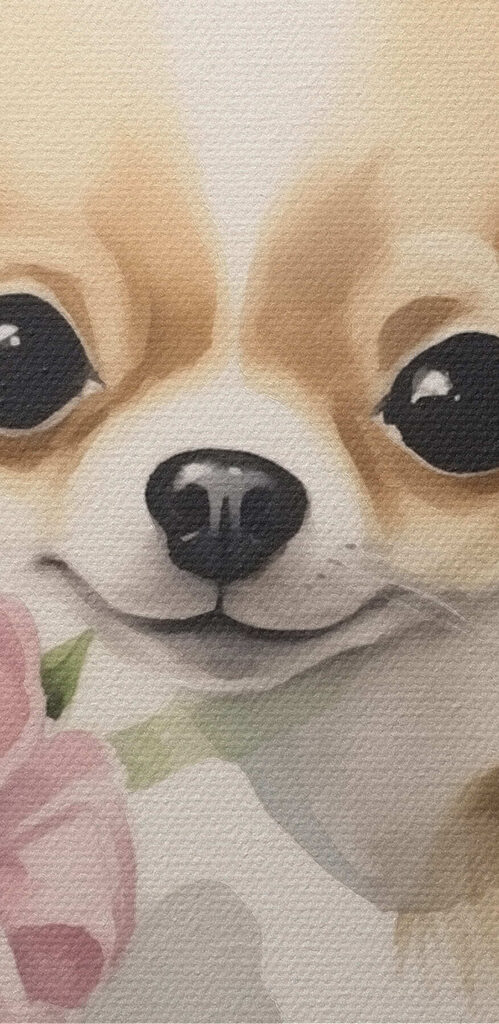 Painting of a dog holding a flower Painting of a dog holding a flower