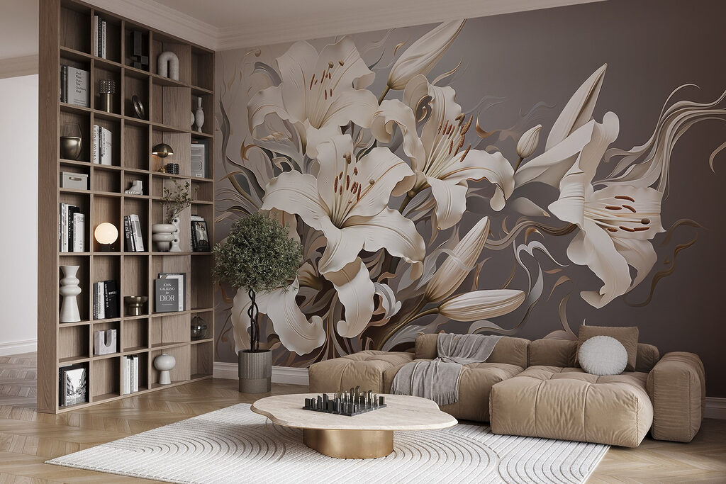 White flowers with brown and white swirls