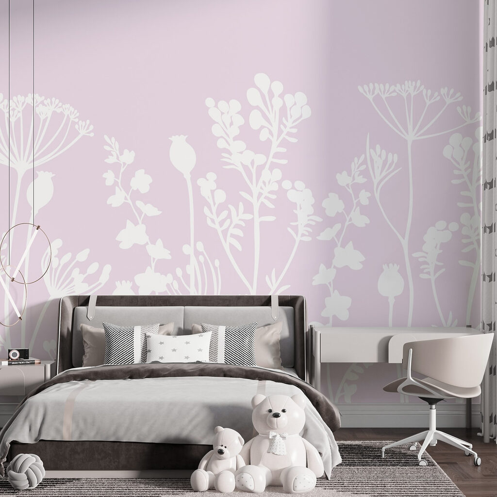 White flowers and leaves on a pink background White flowers and leaves on a pink background