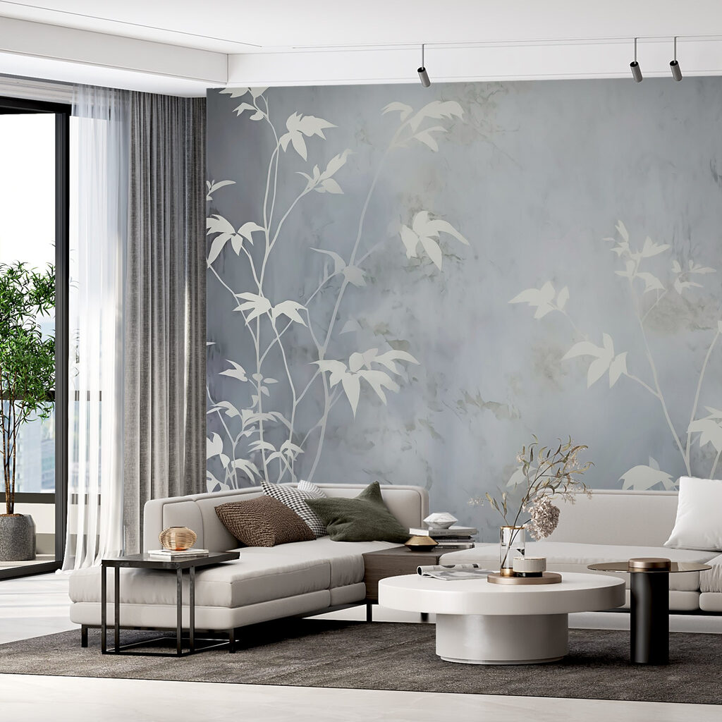 White leaves on a grey surface White leaves on a grey surface