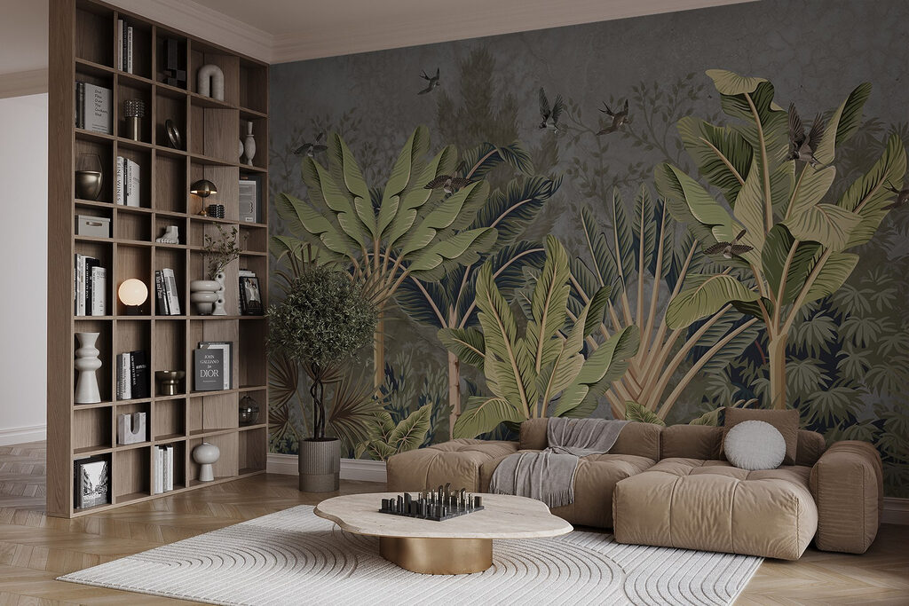 Wallpaper with a tropical forest Wallpaper with a tropical forest