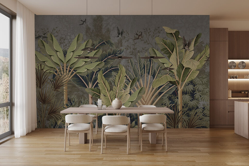 Wallpaper with a tropical forest Wallpaper with a tropical forest