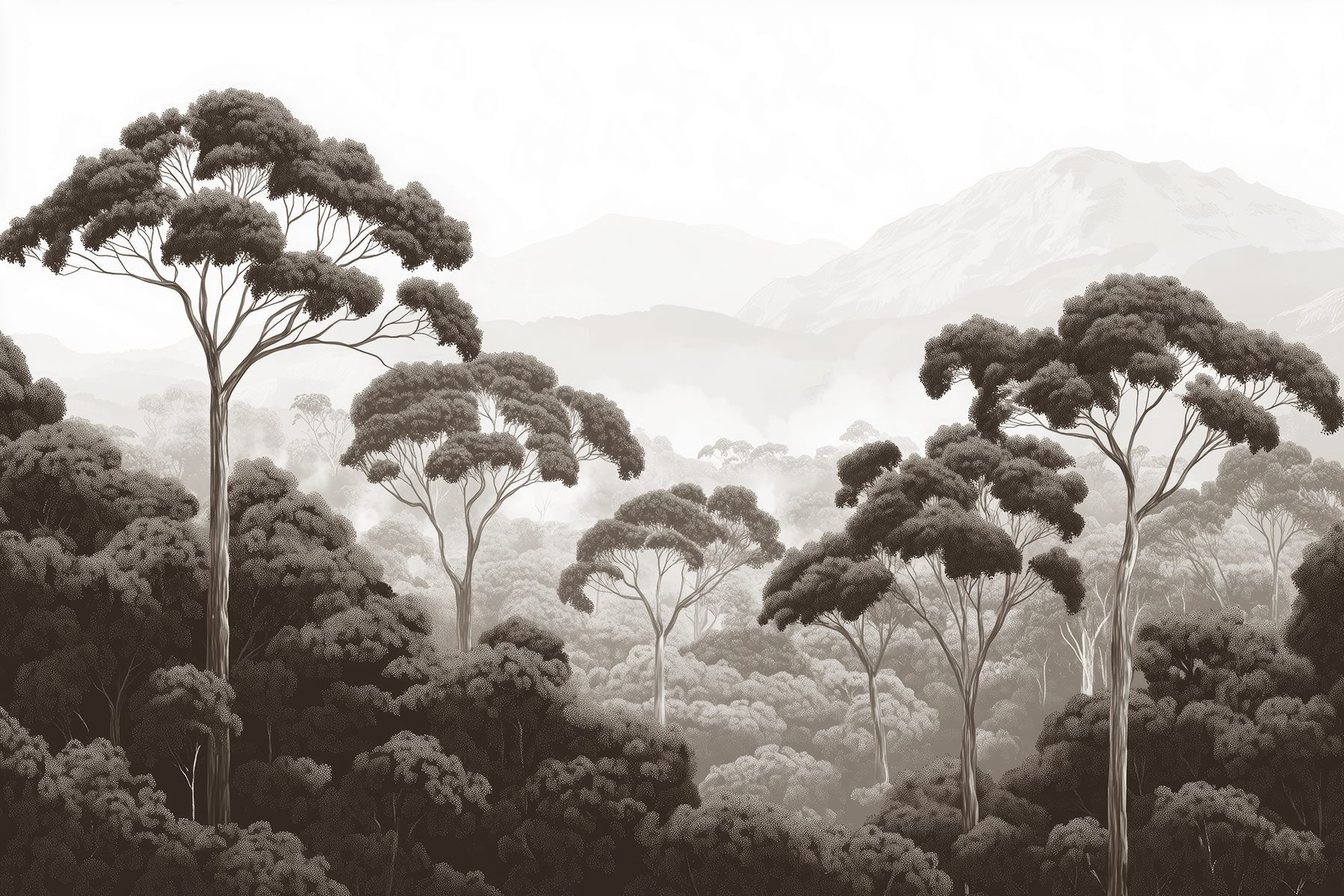 Forest with trees and mountains in the background