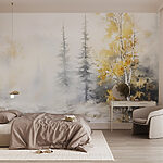 Fototapety Akvarelová maľba rieky so stromami a snehom