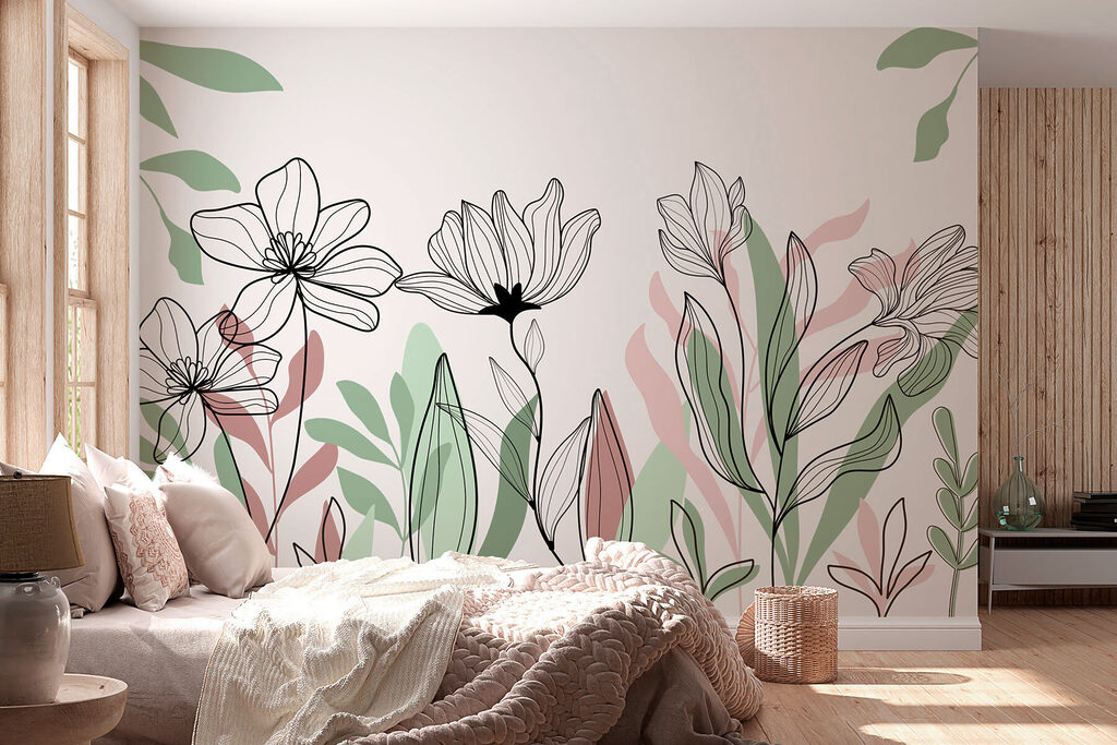 Line of flowers and leaves