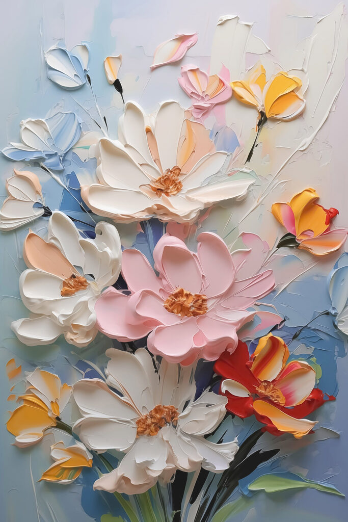 Painting of flowers on a wall Painting of flowers on a wall