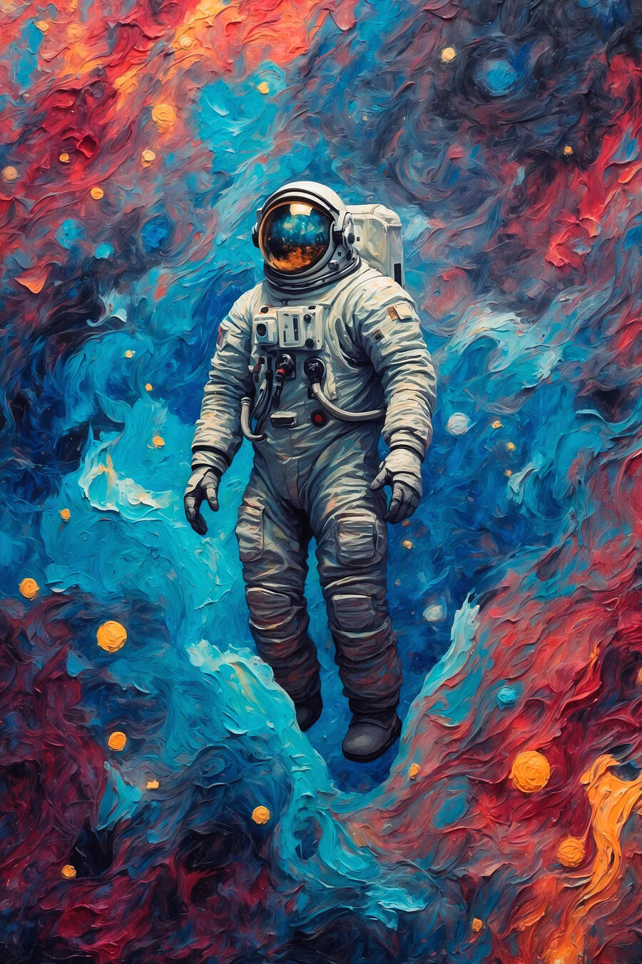 Astronaut vo vesmíre s farebným pozadím
