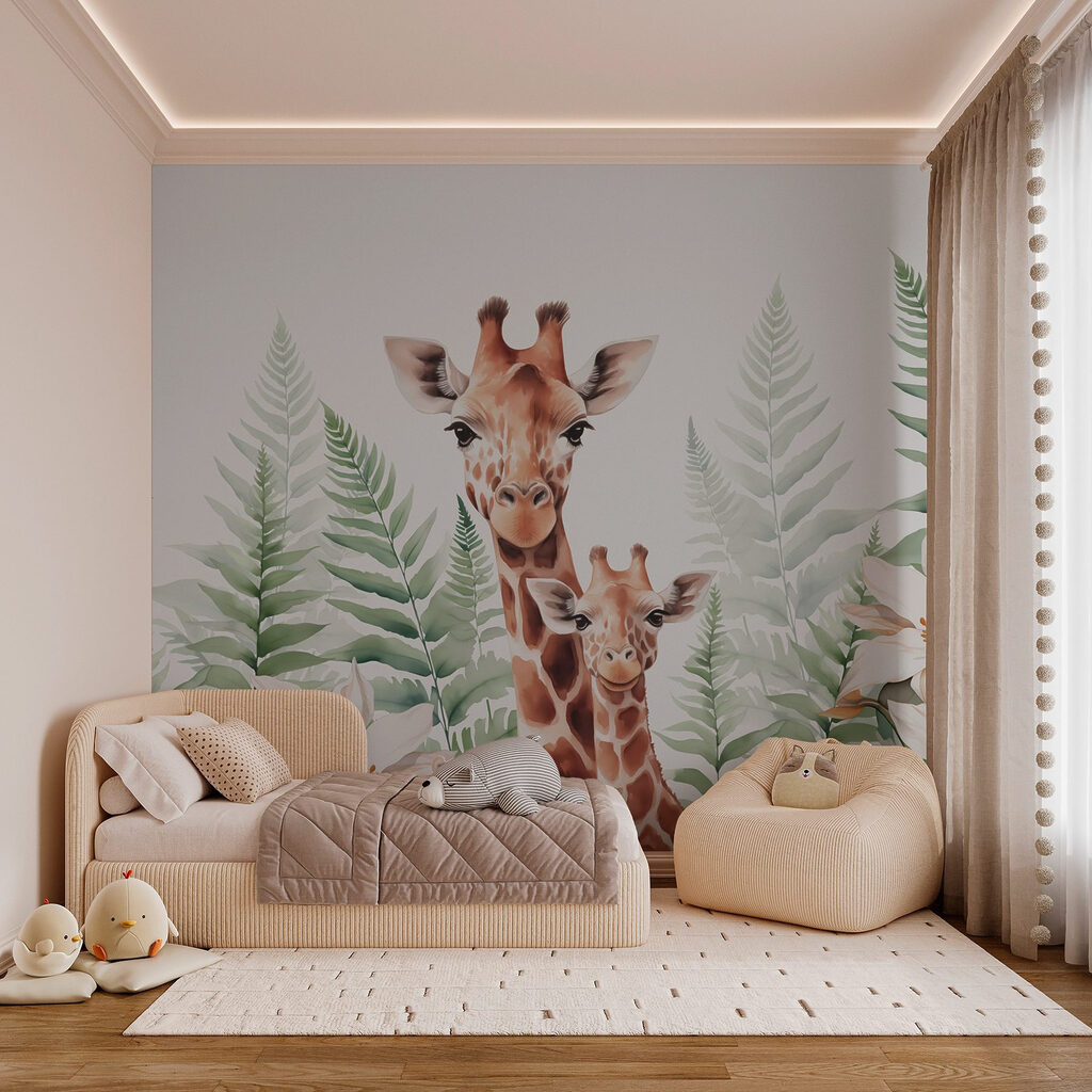 Giraffes and flowers