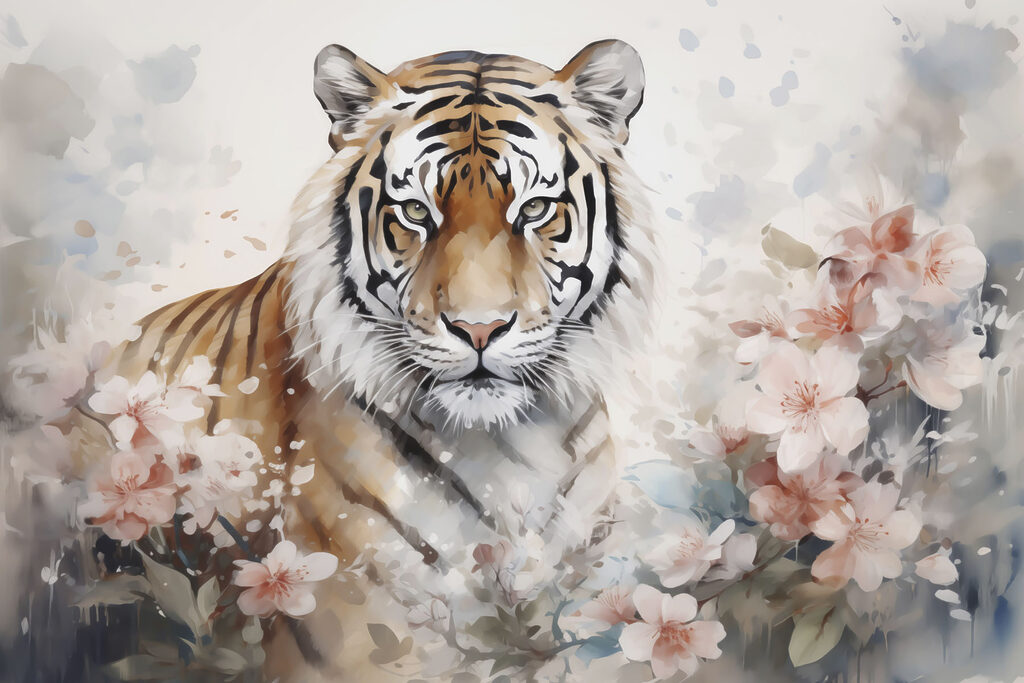Tiger v rozkvitnutej záhrade Tiger v rozkvitnutej záhrade