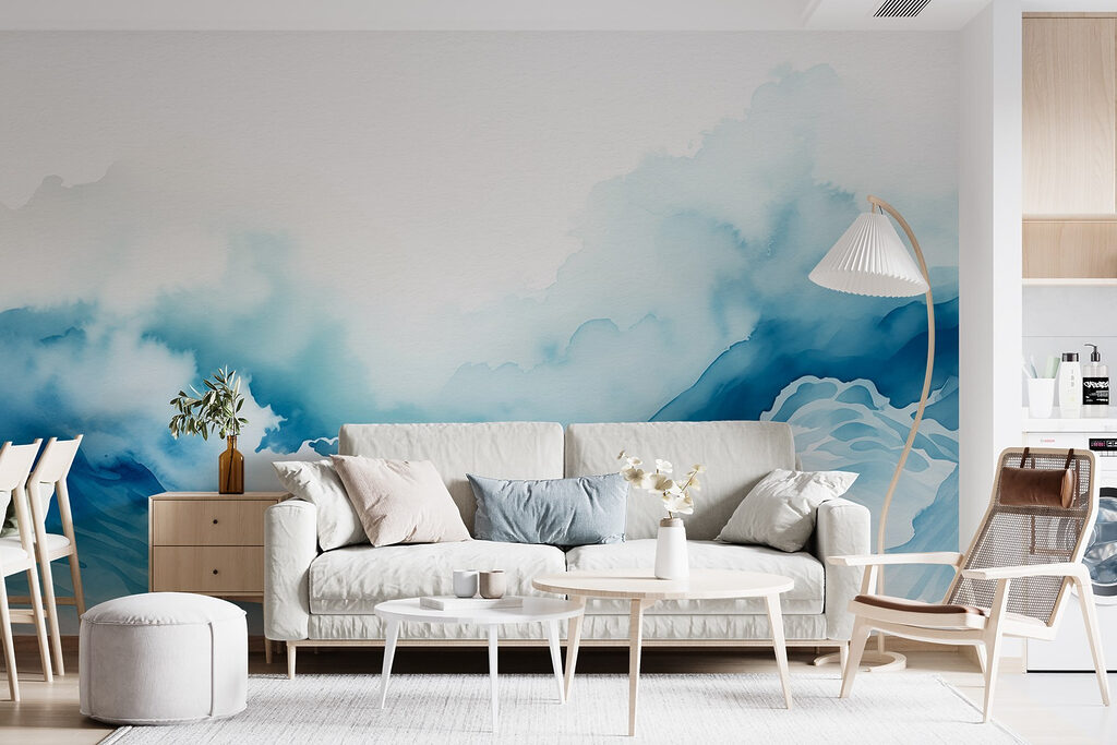 Watercolor of a mountain with clouds Watercolor of a mountain with clouds