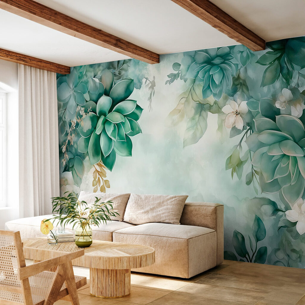 Painting of green plants and flowers Painting of green plants and flowers