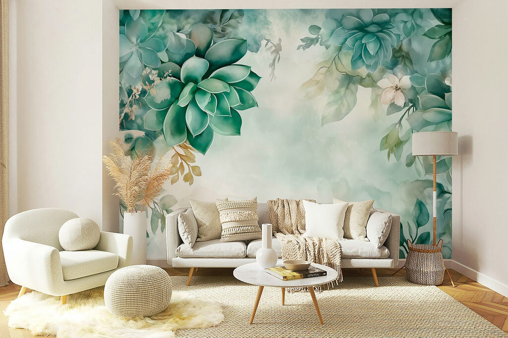 Painting of green plants and flowers Painting of green plants and flowers