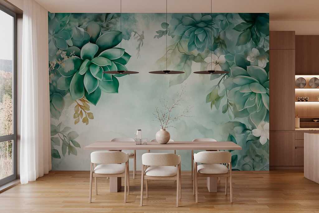 Painting of green plants and flowers Painting of green plants and flowers