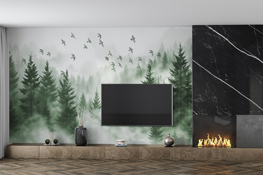 Birds flying over a forest