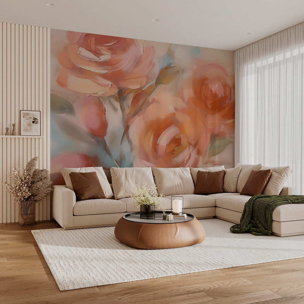 Painting of flowers on a white surface Painting of flowers on a white surface