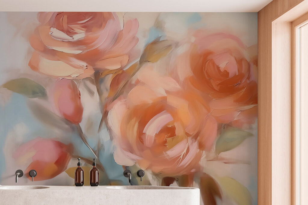 Painting of flowers on a white surface Painting of flowers on a white surface